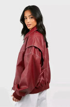 Leone | Women Oversized Faux Leather Bomber Jacket