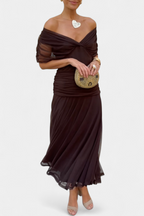 Elegant Off-Shoulder Maxi Dress, Flowy Women’s Dress with Sophisticated Style