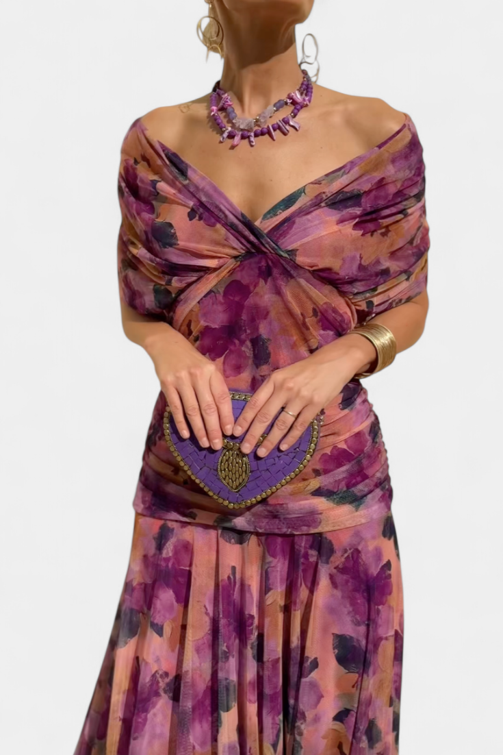Elegant Off-Shoulder Maxi Dress, Flowy Women’s Dress with Sophisticated Style
