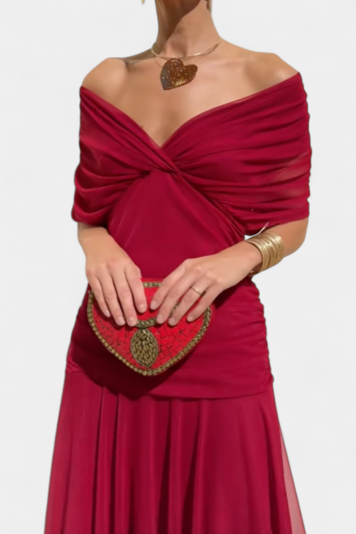 Elegant Off-Shoulder Maxi Dress, Flowy Women’s Dress with Sophisticated Style