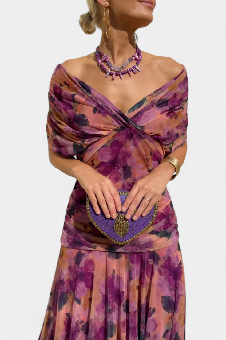 Elegant Off-Shoulder Maxi Dress, Flowy Women’s Dress with Sophisticated Style