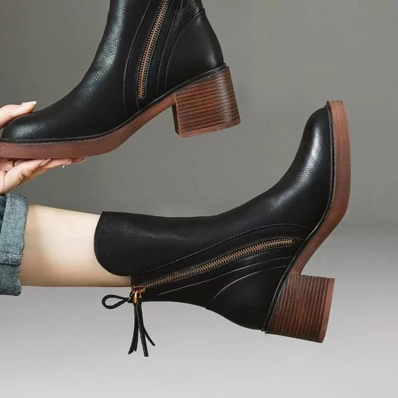 Selene | Women Leather Ankle Boots High Heel Zipper