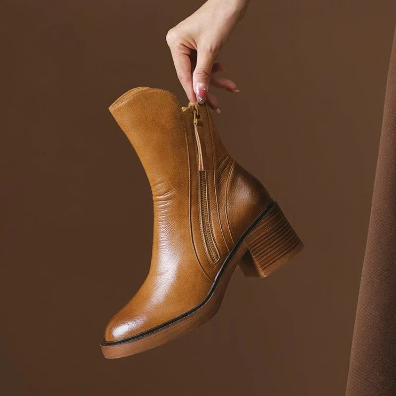 Selene | Women Leather Ankle Boots High Heel Zipper