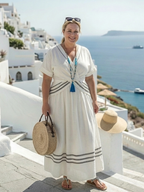 Elegant V-neck midi wrap dress women short sleeve chic everyday comfort