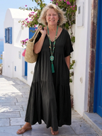 Stylish short sleeve blue maxi dress tiered soft elegant everyday wear