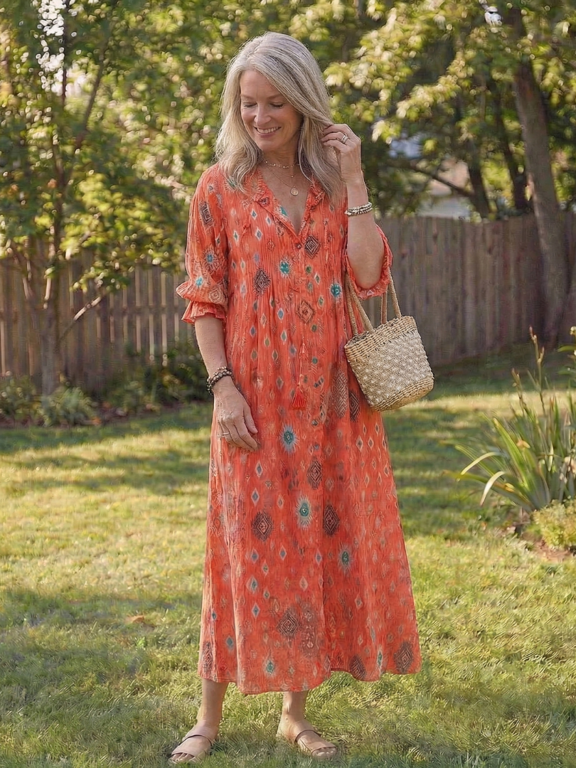Elegant botanical maxi dress women flowy soft airy comfort