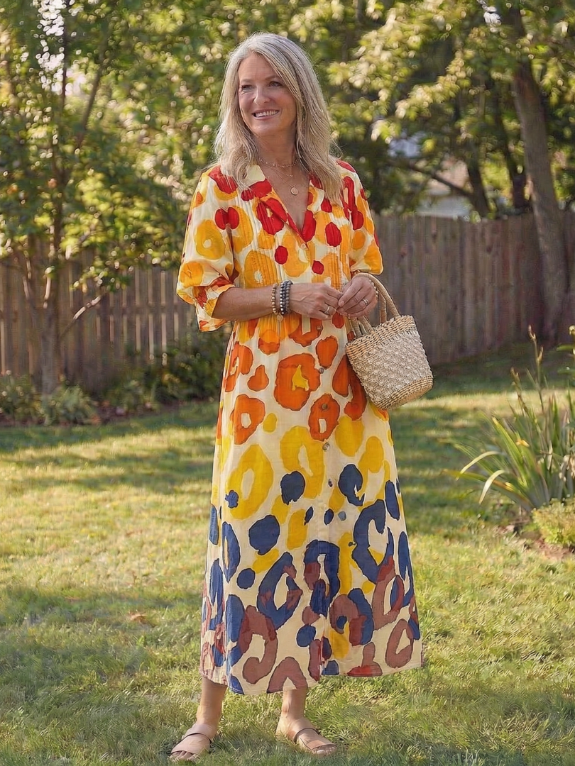 Elegant botanical maxi dress women flowy soft airy comfort