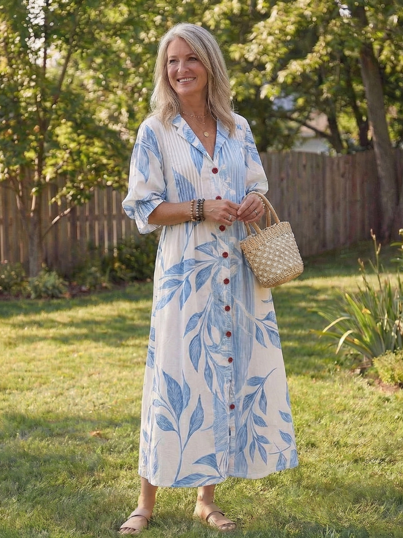 Elegant botanical maxi dress women flowy soft airy comfort