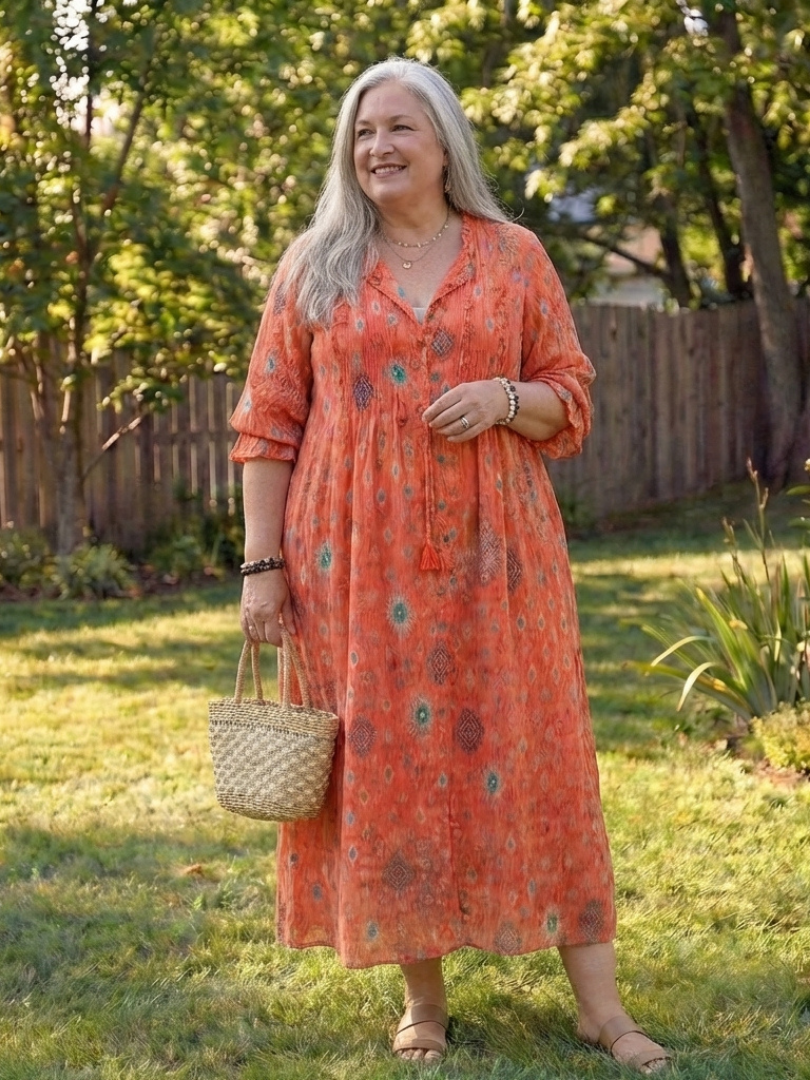 Elegant botanical maxi dress women flowy soft airy comfort