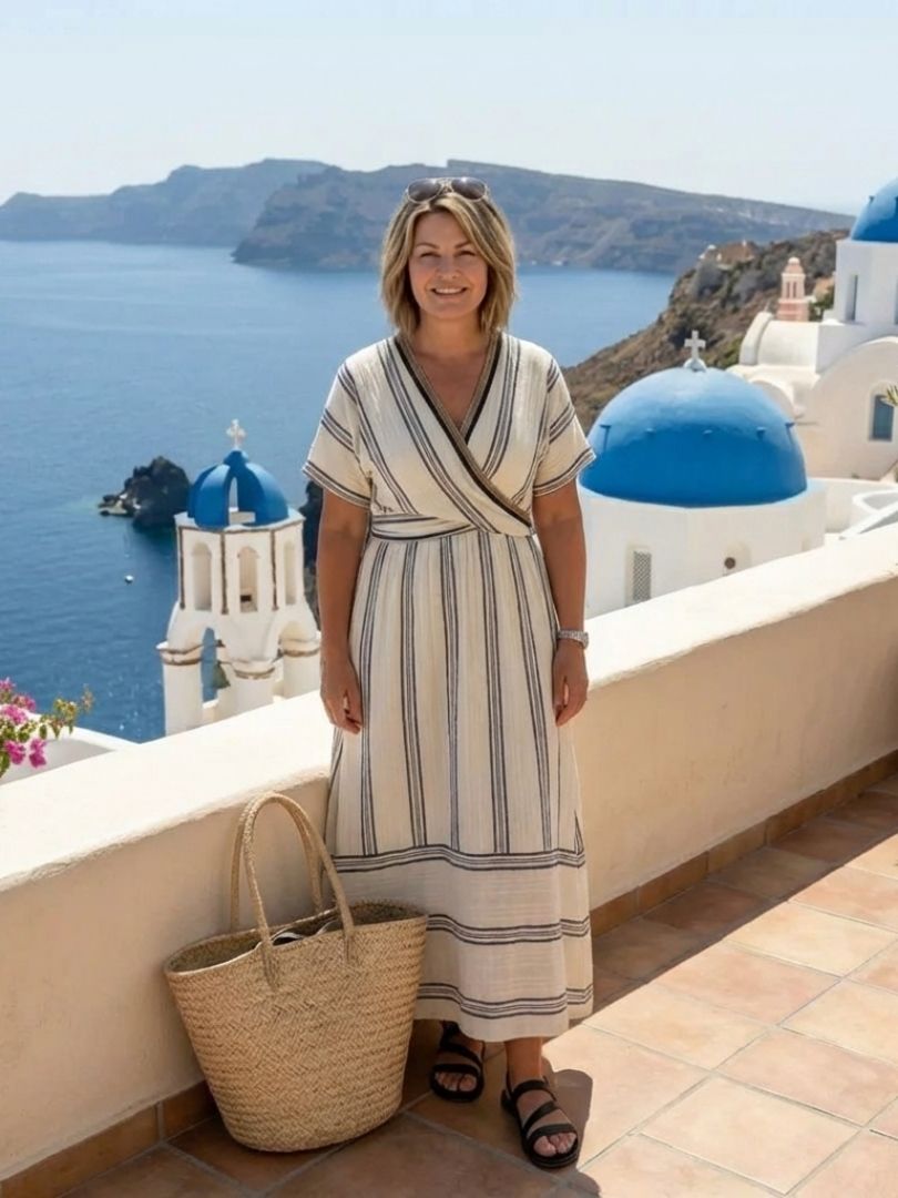 Elegant Midi Wrap Dress Short Sleeve Soft Fit