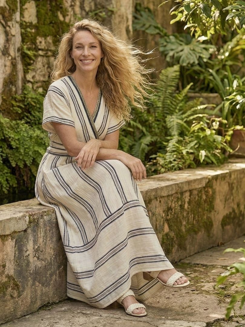 Elegant Midi Wrap Dress Short Sleeve Soft Fit
