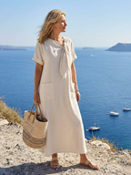 Round Neck Short Sleeve Pocket Maxi Dress