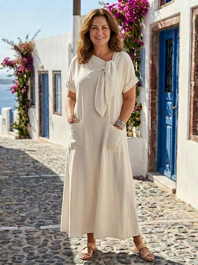 Round Neck Short Sleeve Pocket Maxi Dress