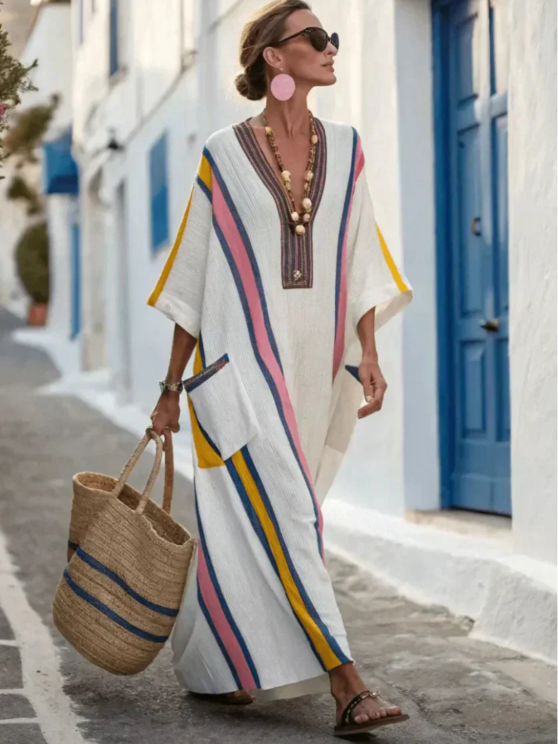 Women maxi dress V-neck half sleeve pocket design comfortable chic everyday look