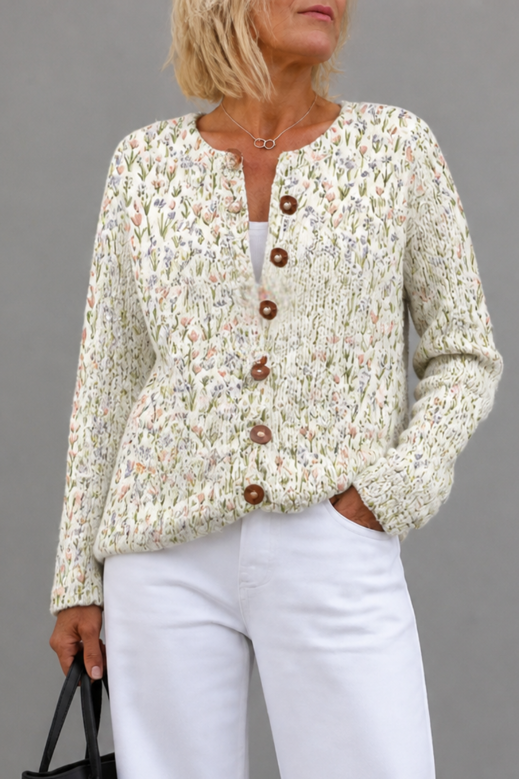 Helena | Women Floral Print Cardigan Open Front Soft Knit