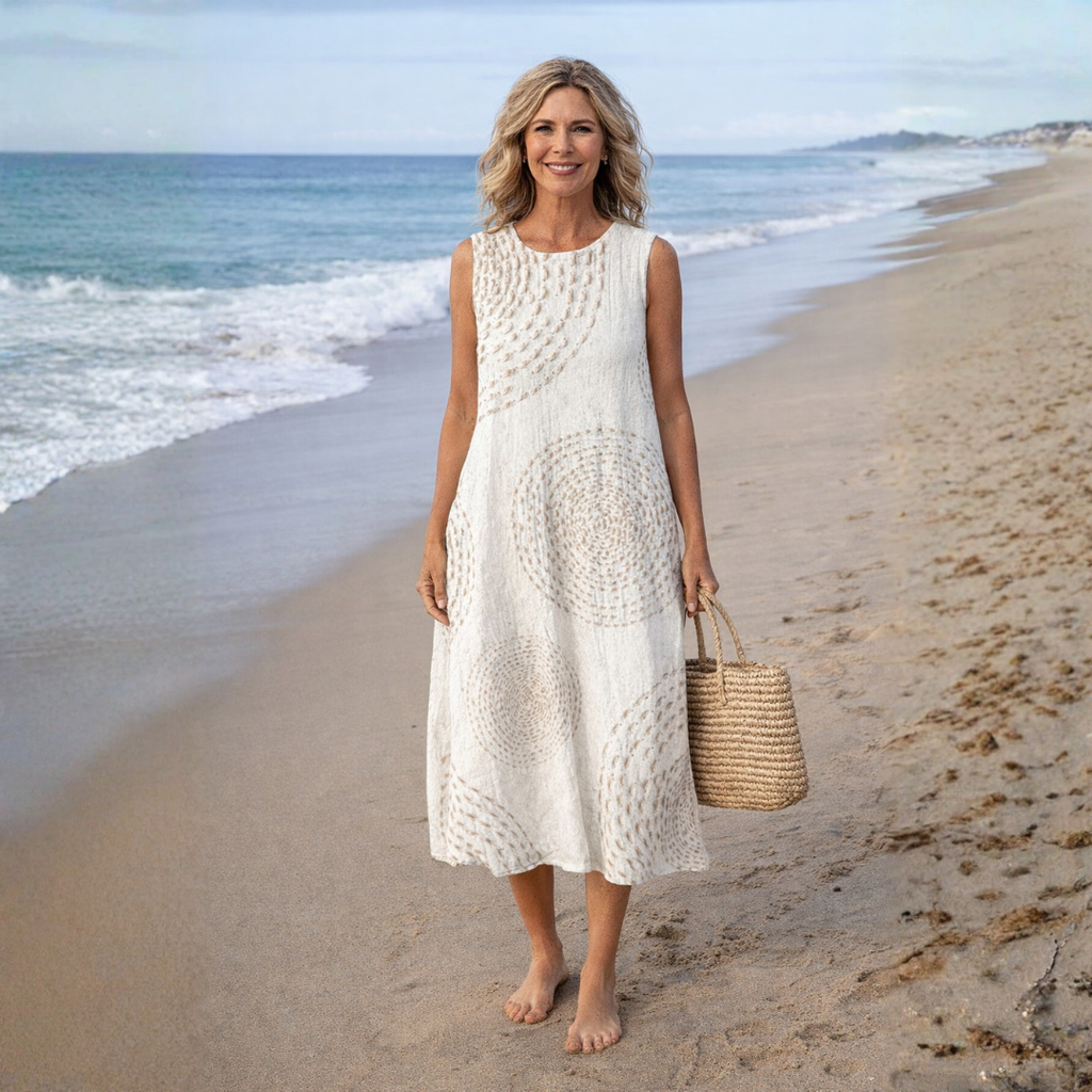 Luna | Women's Printed Sleeveless Pocket Midi Dress