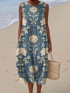 Belle | Women's Boho Floral Relaxed Midi Dress