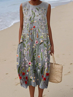 Cara | Women's Wildflower Embroidered Relaxed Midi Dress