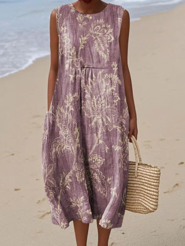 Mia | Women's Purple Floral Sleeveless Midi Dress