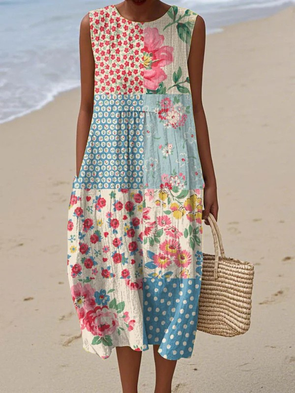 Anna | Women's Patchwork Floral Print Midi Dress