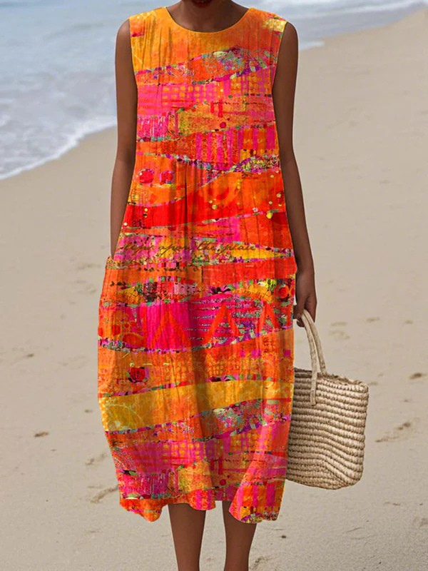 Faye | Women's Sunset Print Relaxed Midi Dress