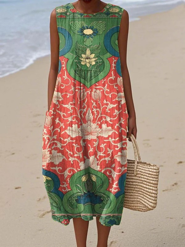 Vera | Women's Bohemian Floral Sleeveless Midi Dress