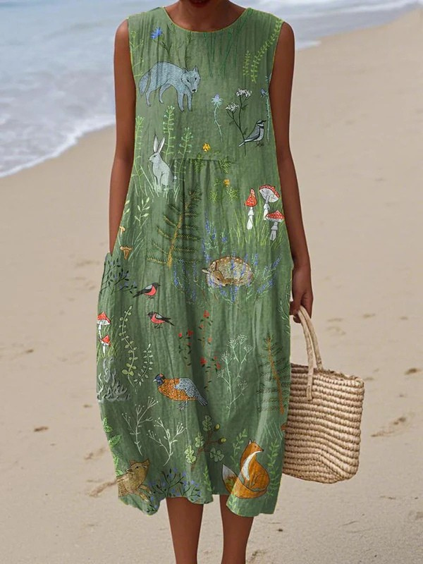 Hope | Women's Woodland Print Relaxed Midi Dress