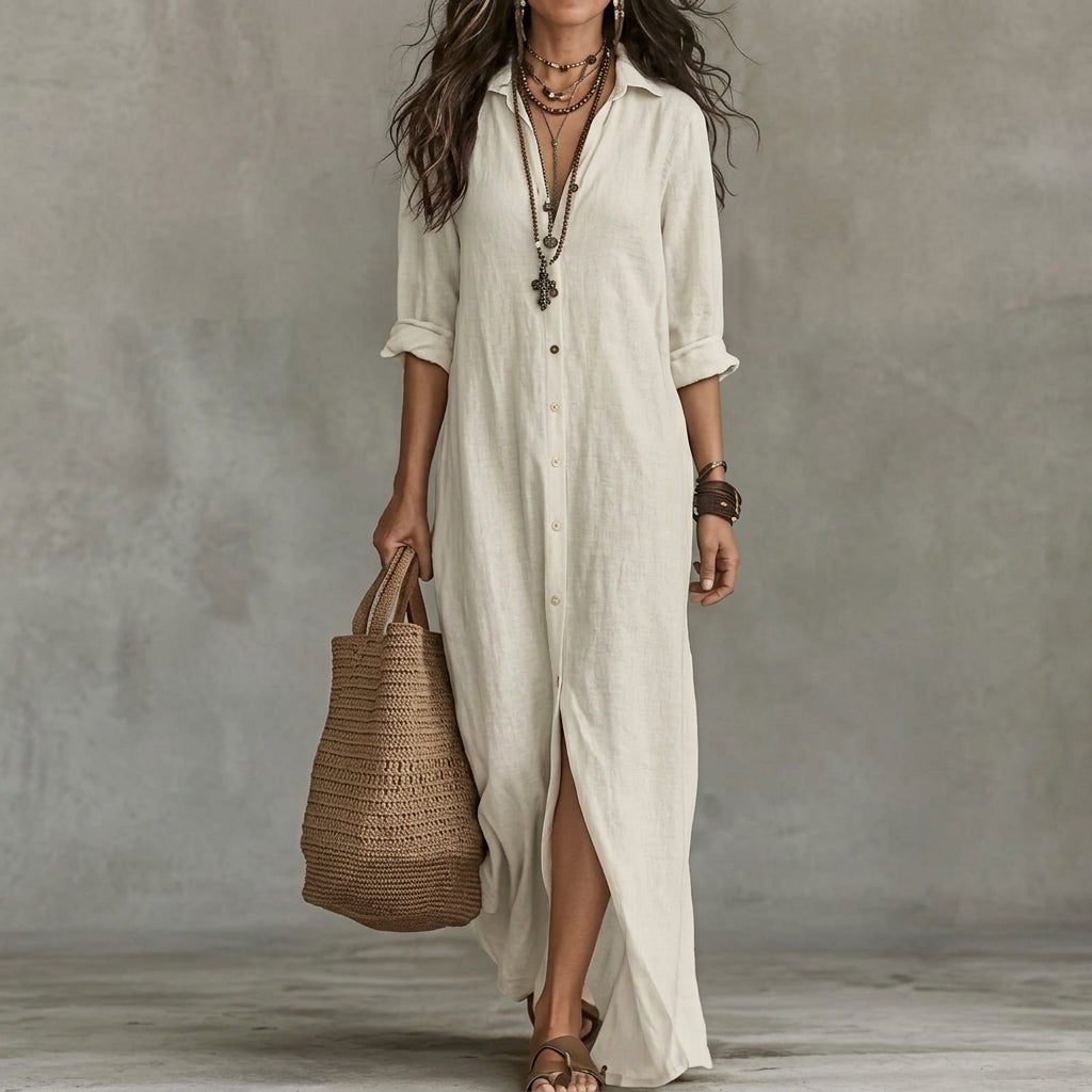 Amalia | Women's Black Linen Shirt Dress