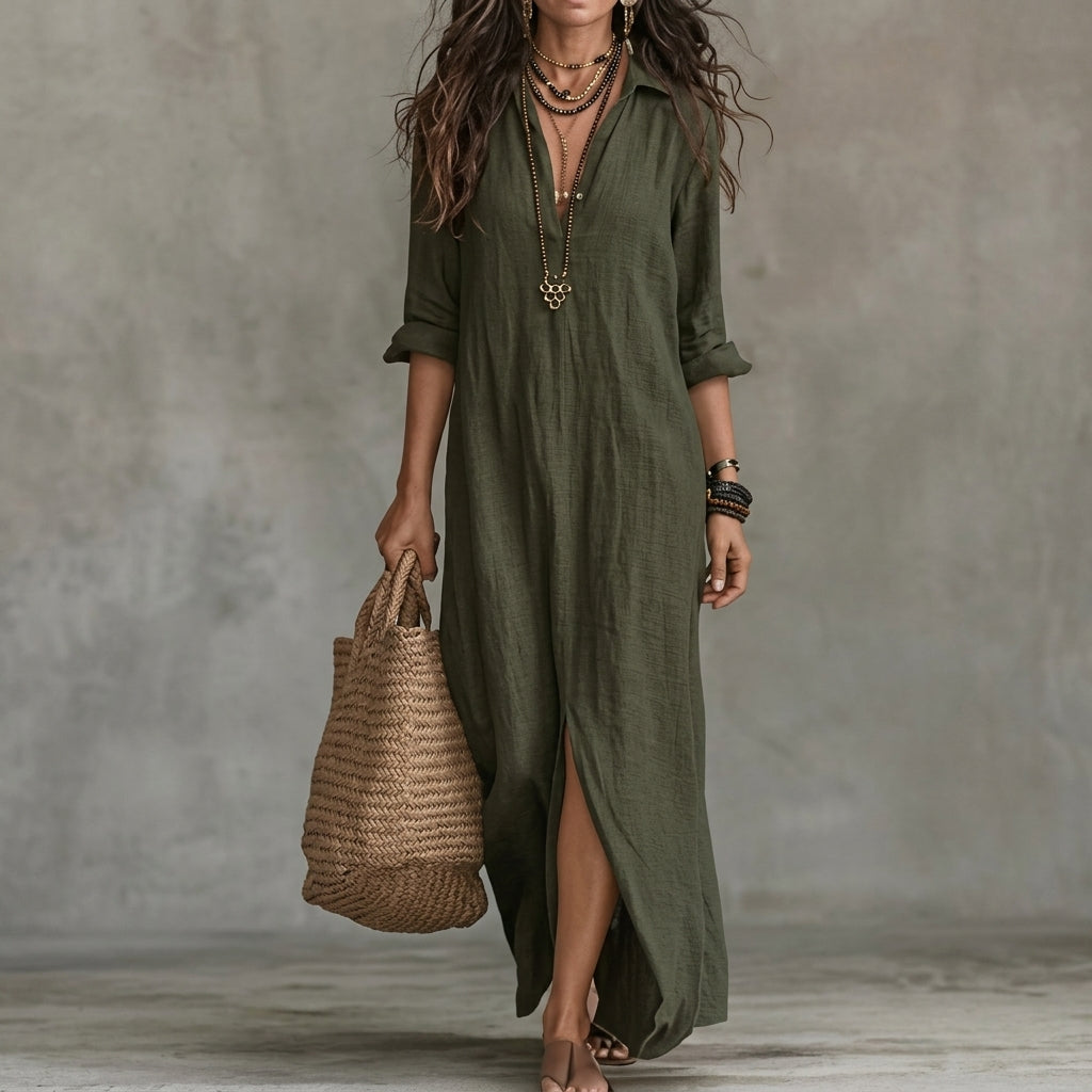 Amalia | Women's Black Linen Shirt Dress