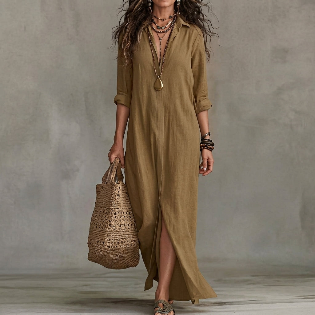 Amalia | Women's Black Linen Shirt Dress