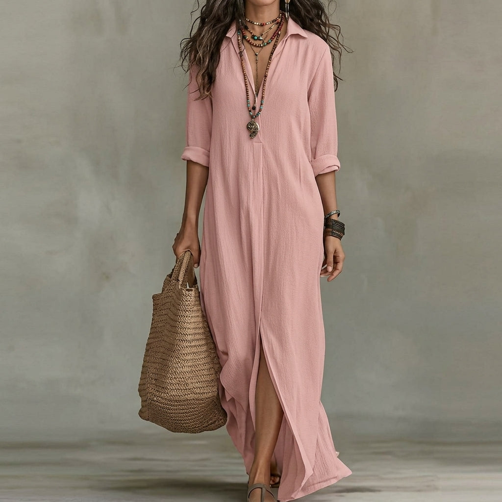 Amalia | Women's Black Linen Shirt Dress