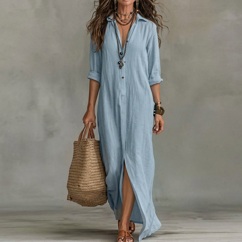Amalia | Women's Black Linen Shirt Dress