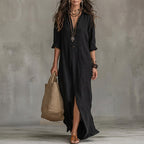 Amalia | Women's Black Linen Shirt Dress
