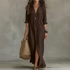 Amalia | Women's Black Linen Shirt Dress