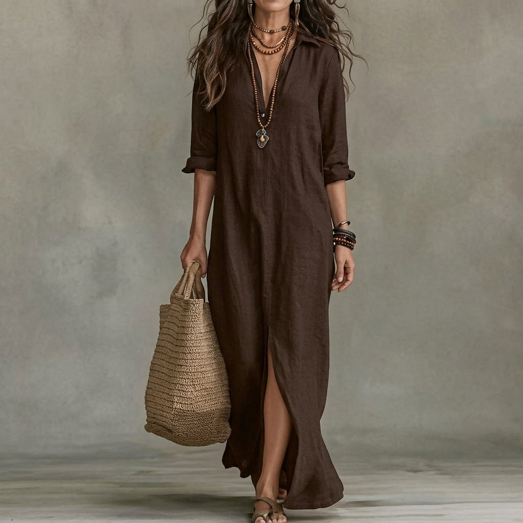 Amalia | Women's Black Linen Shirt Dress