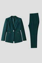 Olive | Women's Teal Blazer Set with Straight Trousers