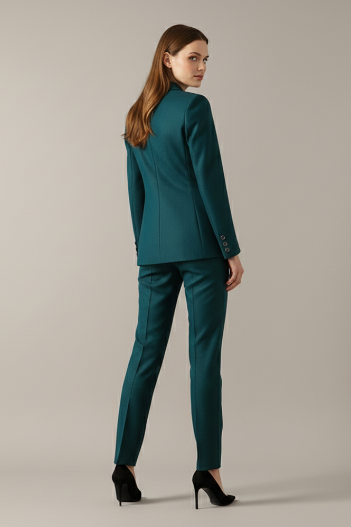 Olive | Women's Teal Blazer Set with Straight Trousers