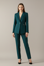 Olive | Women's Teal Blazer Set with Straight Trousers