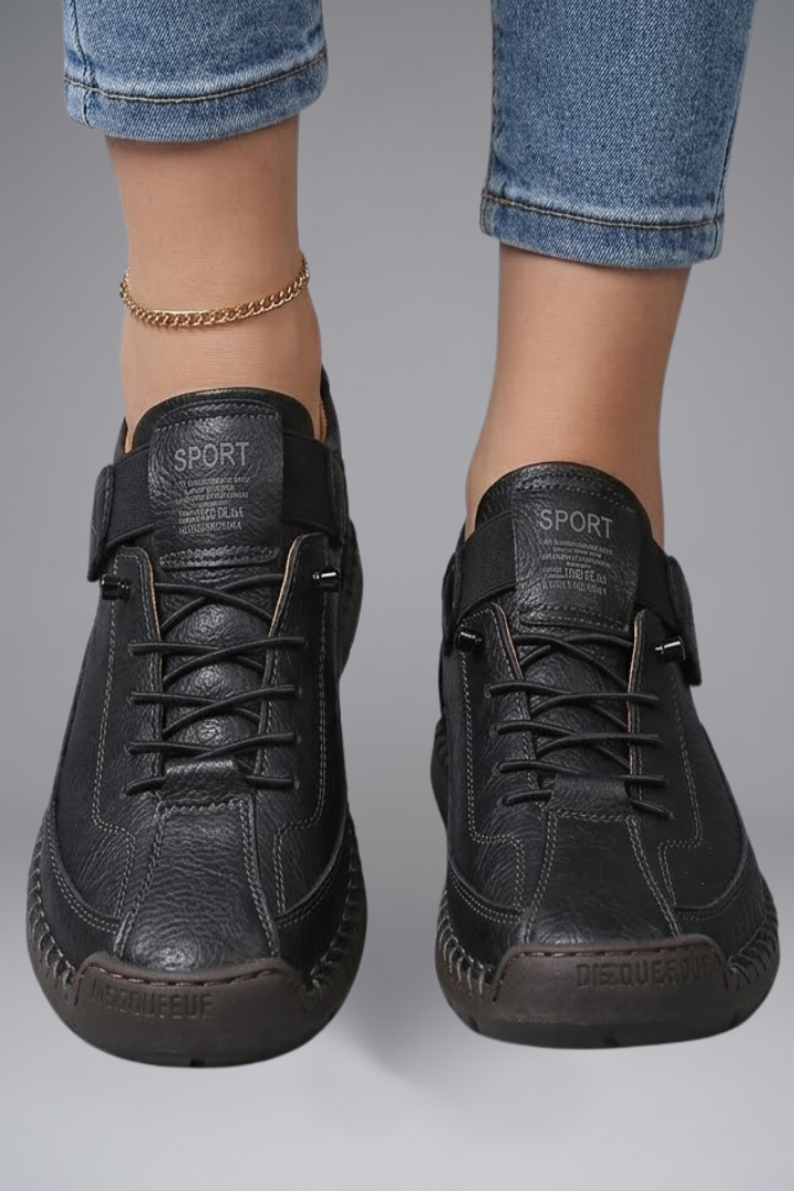 Fiona | Women's Leather Sneaker with Elastic Panels