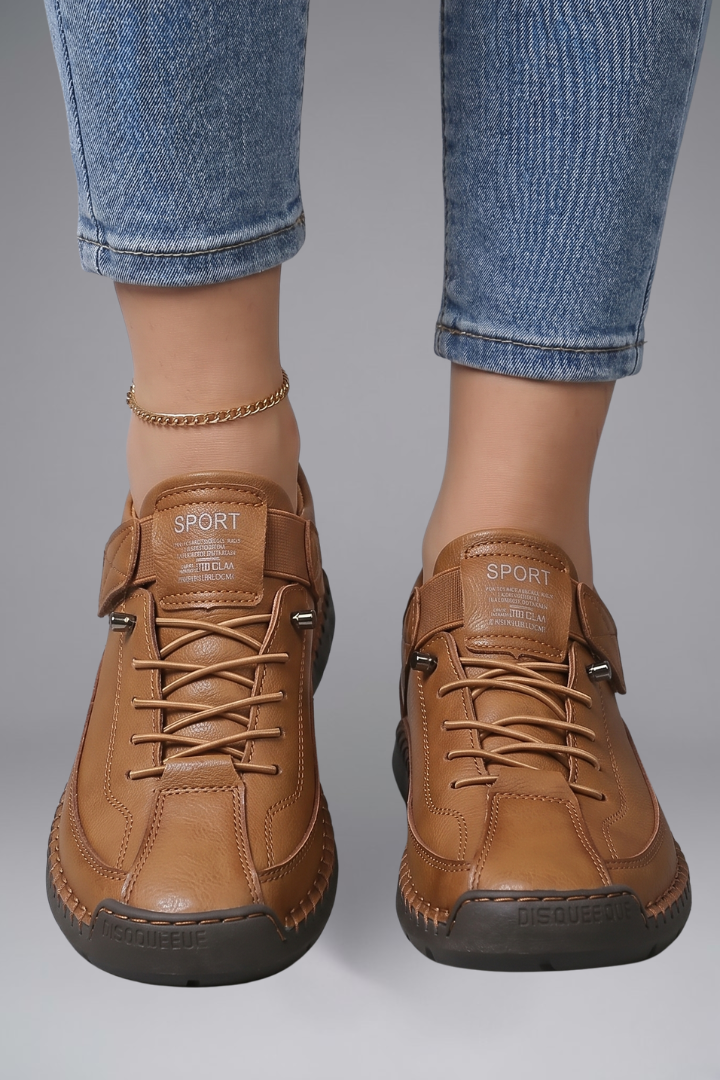 Fiona | Women's Leather Sneaker with Elastic Panels