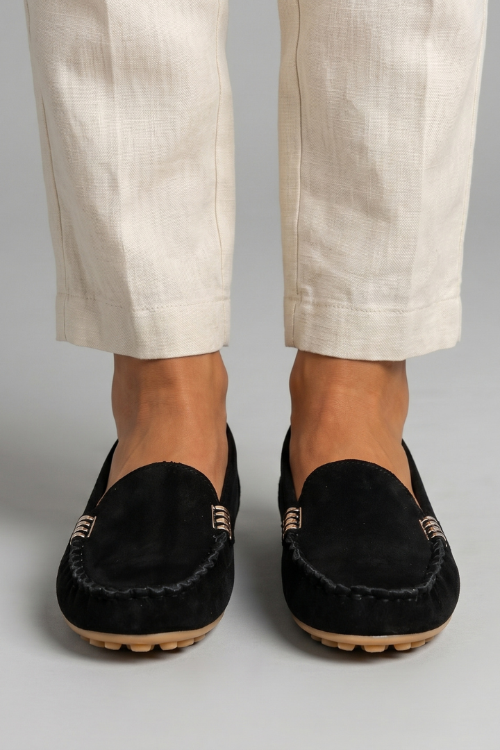 Luciana | Women's Suede Loafers with Metal Accent