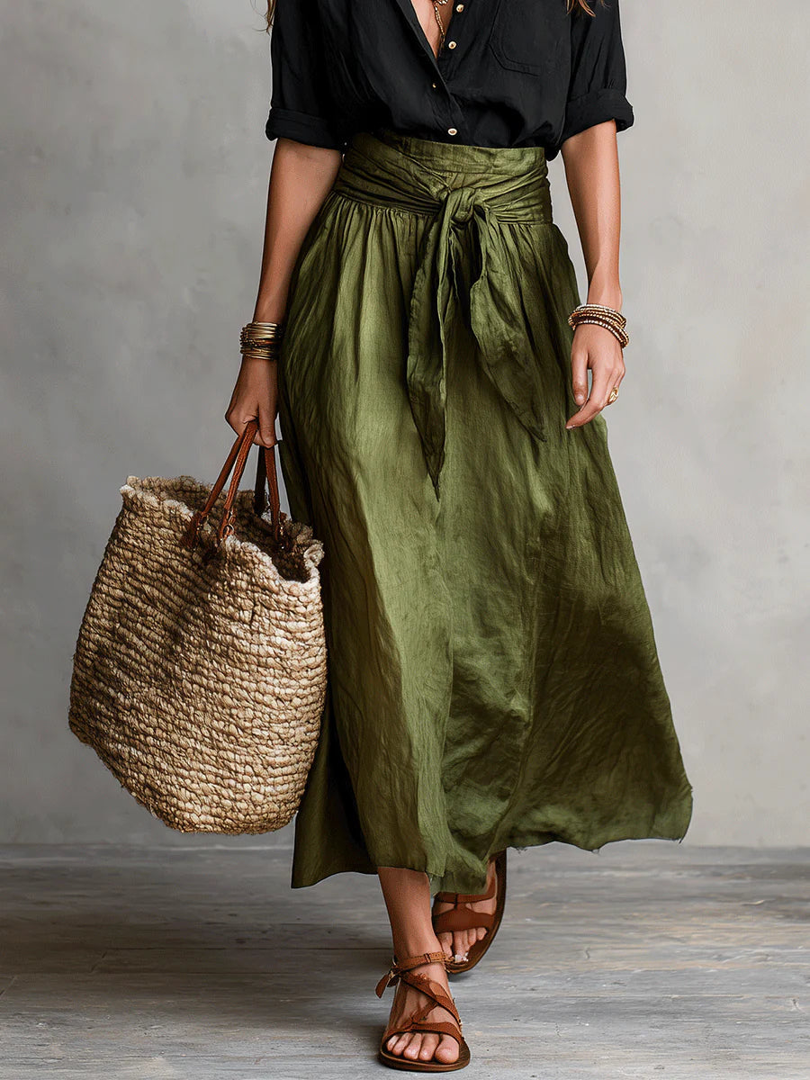 Linden | Women's Black Shirt and Olive Skirt Set