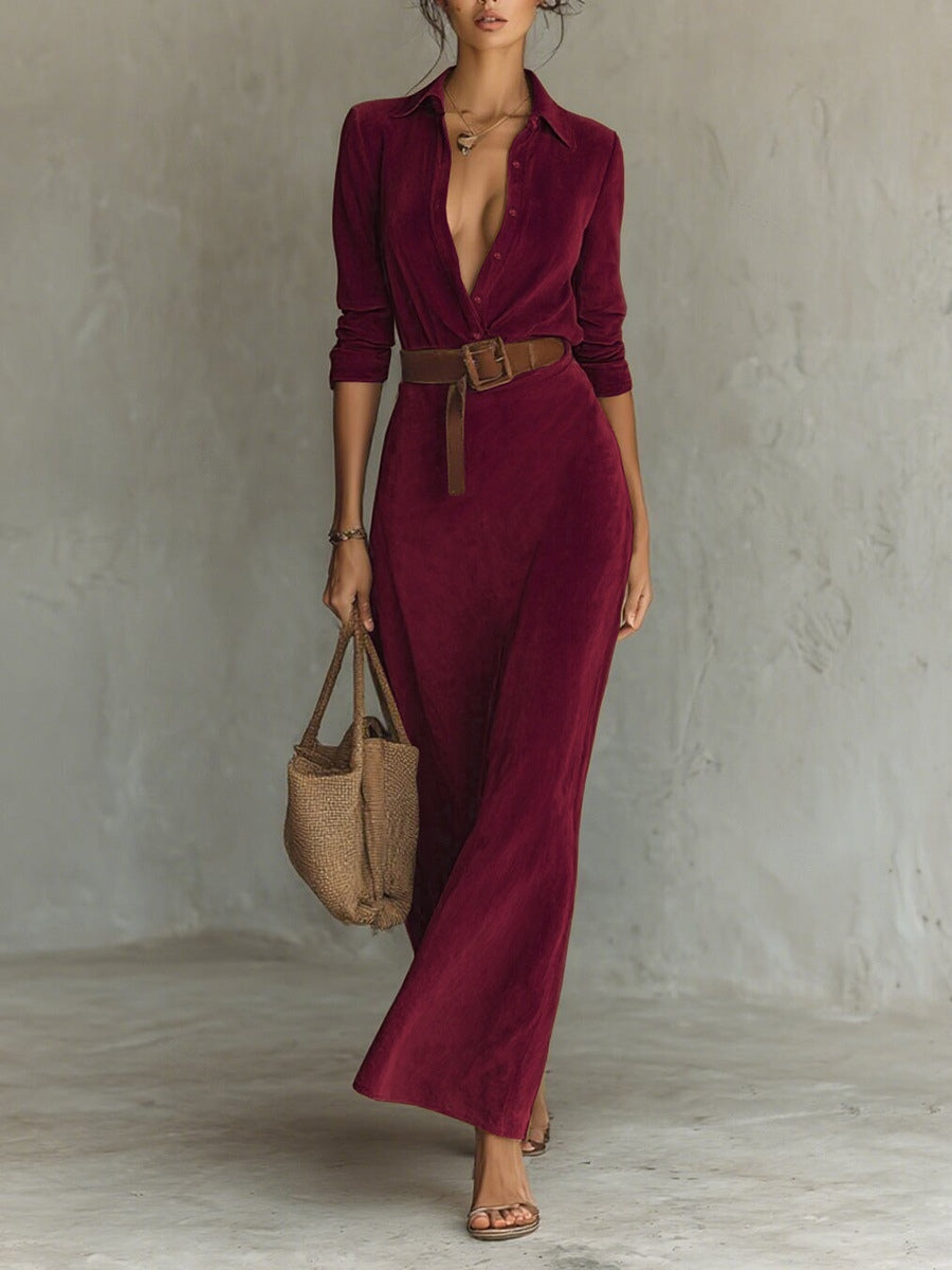 Aftima | Women's Single-Breasted Lapel Maxi Dress