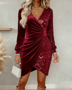 Scarlett | Women's Velvet Sequin Wrap Dress