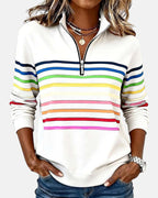 Vienna | Women's Rainbow Striped Half-Zip Sweatshirt