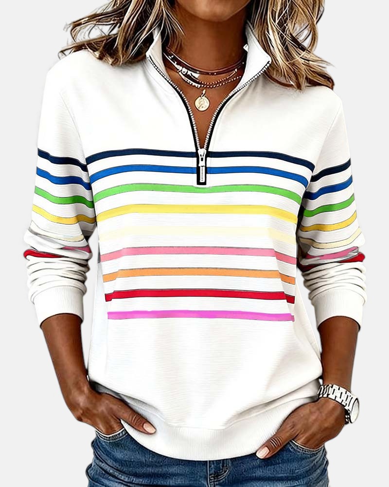 Vienna | Women's Rainbow Striped Half-Zip Sweatshirt