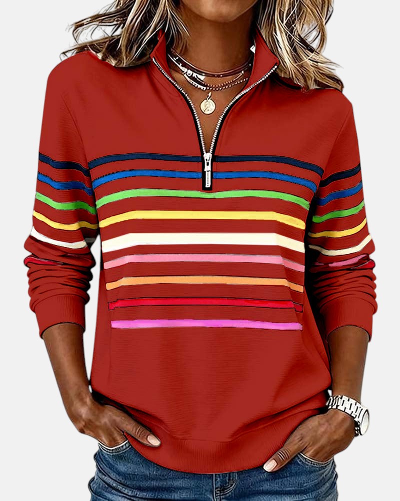 Vienna | Women's Rainbow Striped Half-Zip Sweatshirt