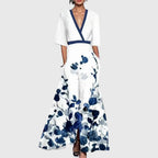 Feminine Maxi Dress with a Wrap Neckline, Flowy Fit and Elegant Style
