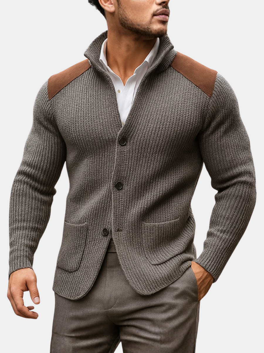 Greyson | Men's Knit Cardigan with Suede Shoulder Panels