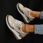 Élodie | Women Wedge Sneakers Metallic Finish Side Zip